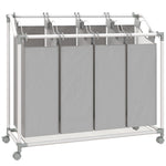 Panier à linge mobile, chariot linge sale, corbeille à roulettes avec 4 sacs amovibles, 4 x 40L, 97 x 38 x 81 cm, gris