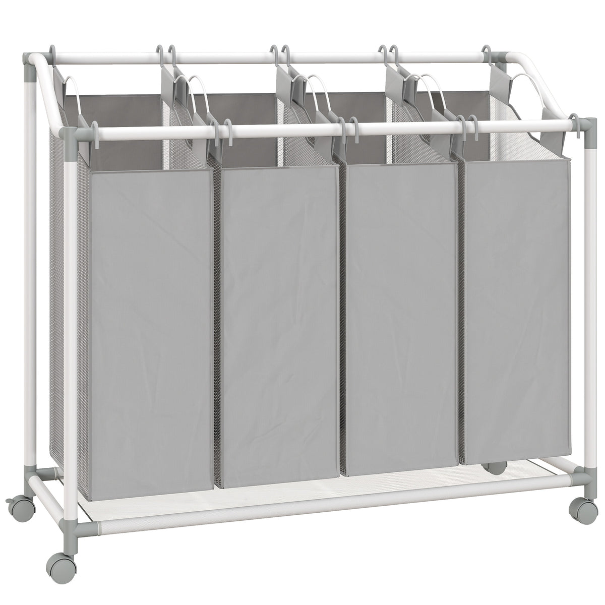 Panier à linge mobile, chariot linge sale, corbeille à roulettes avec 4 sacs amovibles, 4 x 40L, 97 x 38 x 81 cm, gris