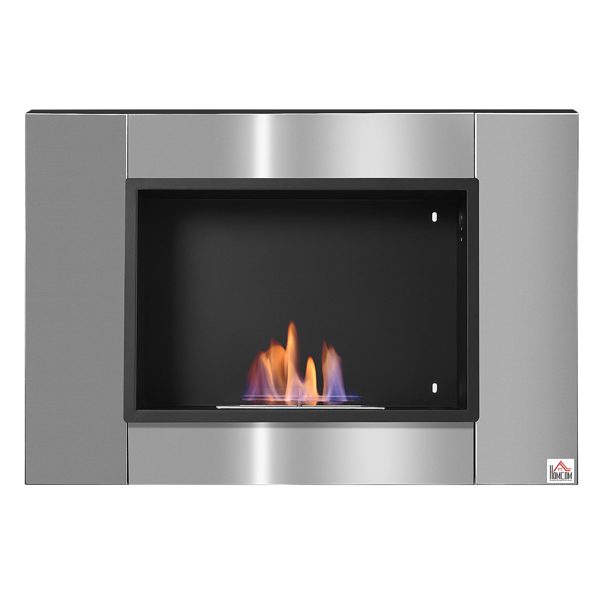 Chimenea de bioetanol mural empotrable quemador 0,9 L, aproximadamente 3 h de duración de combustión 80L x 14an x 54Al cm cobertura 25-30 m² Acero inoxidable