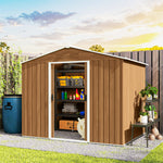 Stalen tuinhuis 3,6 m² schuin dak 4 ventilatieopeningen afsluitbare schuifdeuren 236x171x191 cm, donkerbruin