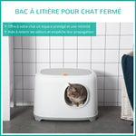 Kattenbak, gesloten kattentoilet met deksel en schep, kunststof (PP), 55L x 40B x 39H cm, wit