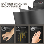 Poubelle cuisine automatique 30L acier inoxydable, poubelle à couvercle à fermeture en douceur, 32x30,5x51cm, noir