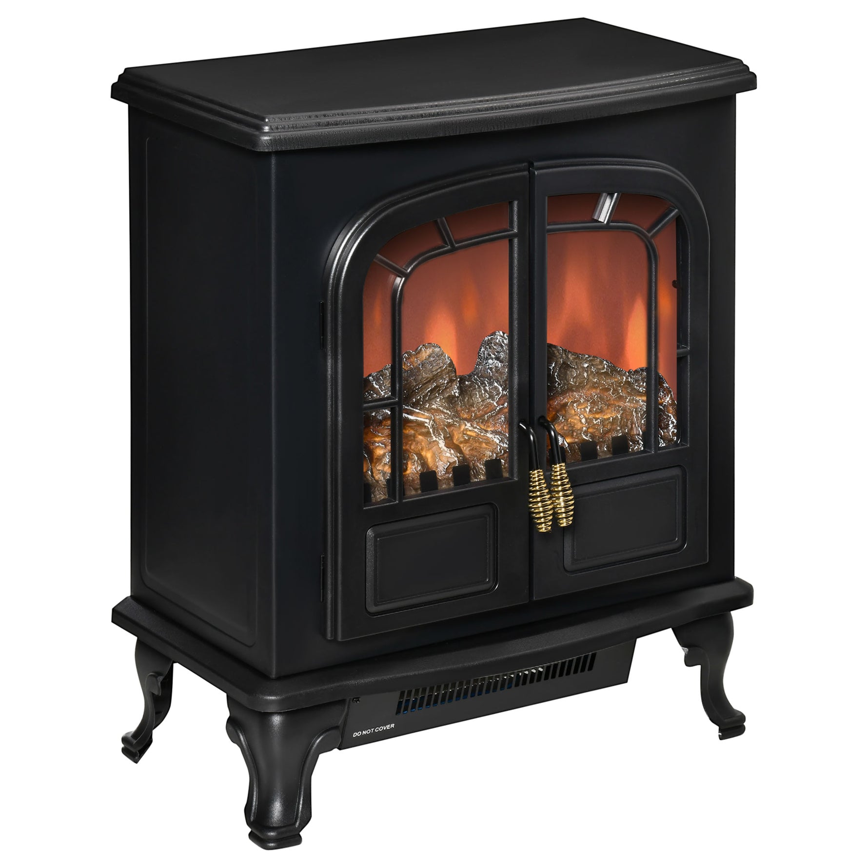 Cheminée électrique poêle Style néo-rétro 2 Portes Verre trempé 1000/2000 W LED luminosité réglable Acier ABS Noir