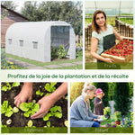 Serre tunnel de jardin 9m², serre de jardin tunnel avec porte et 6 fenêtres, bâche PE 140 g/m² 445 x 200 x 200 cm blanc