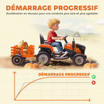 Elektrischer Kindertraktor mit abnehmbarem Anhänger, Elektroauto für Kinder, 2,4G-Fernbedienung, 139x58x55cm, orange