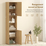 Armoire salle de bain haute, meuble de rangement colonne 6 niveaux 2 portes et étagères réglables, 40x31x182cm, chêne
