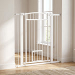 Barrière pour chien, largeur ajustable 76-102cm, barrière extra large avec porte pour chat, blanc