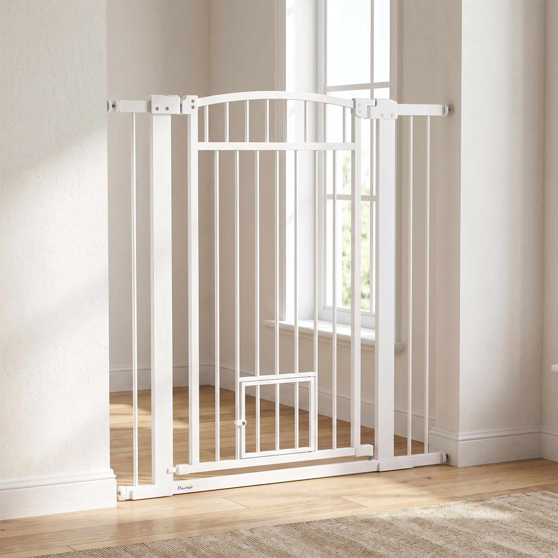 Barrière pour chien, largeur ajustable 76-102cm, barrière extra large avec porte pour chat, blanc