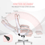 Chaise gaming, fauteuil gaming ergonomique avec repose-pieds, hauteur réglable, dossier inclinable, 63x63x123cm, rose
