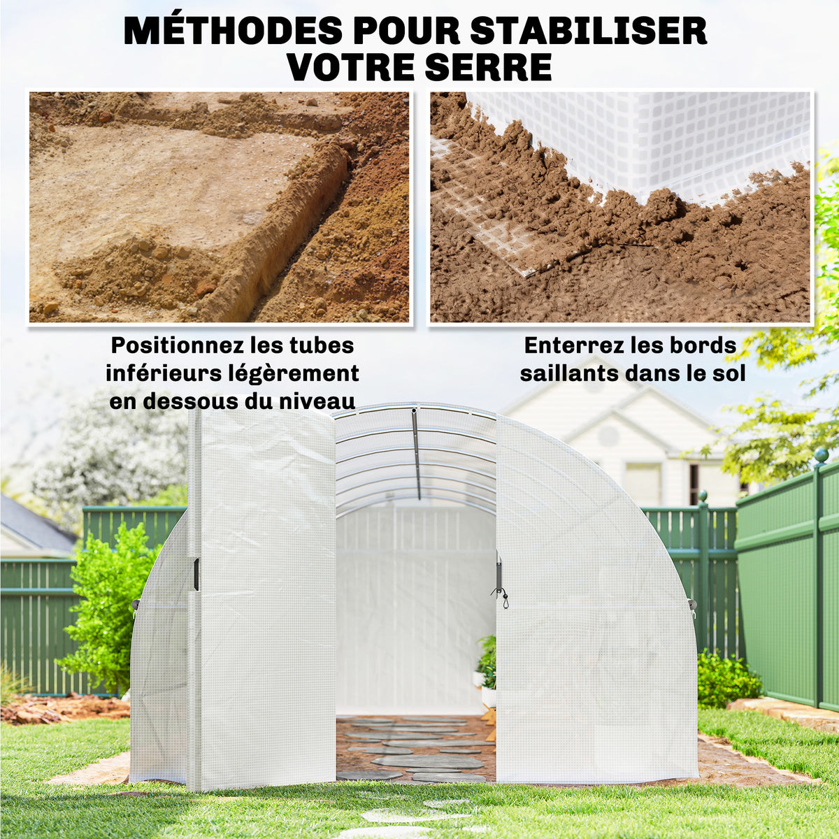 Serre Tunnel de Jardin 18m², Serre de Jardin Tunnel avec Porte et 12 Fenêtres avec Moustiquaires, 295x597x200cm, Blanc