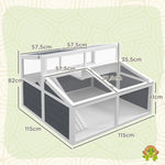 Maison enclos cage pour petit animal tortue avec 2 espaces toit en polycarbonate 3 portes rampe 115 x 115 x 82 cm gris