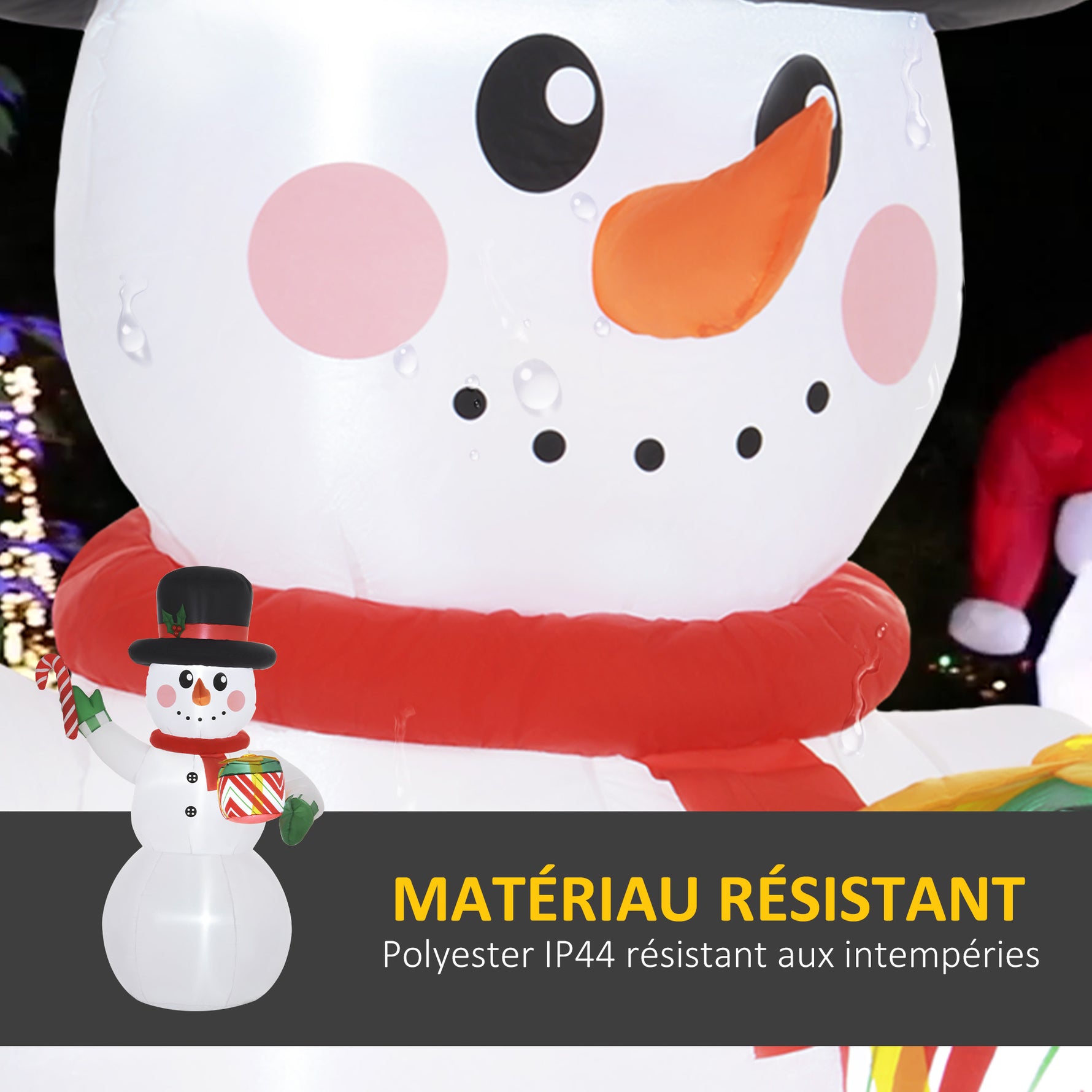 Bonhomme de neige gonflable de Noël de 180 cm avec lumières LED, matériel fixation et souffleur, intérieur et extérieur