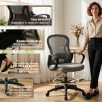Chaise bureau ergonomique, fauteuil de bureau avec repose-pieds et accoudoirs, en maille, 59 x 65 x 123 cm, Gris