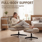 Loungefauteuil met verstelbare voetensteun, 360° draaibaar, gestoffeerd linnen accentfauteuil, brede zitting, bruin