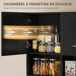 Buffet Haut Cuisine, Armoire de Cuisine avec 4 Portes à Fermeture Douce, Tiroir et Étagères Réglables, Noir