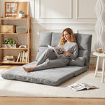 Chauffeuse 2 places canapé-lit convertible fauteuil de sol pliable dossier réglable 2 coussins inclus en polyester aspect suédé, pour salon, chambre et bureau, gris