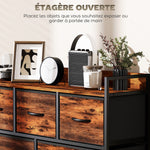Cómoda, mueble de almacenaje con 5 cajones de tela plegables, tablero y estructura de acero, 98 x 29 x 63 cm, marrón rústico