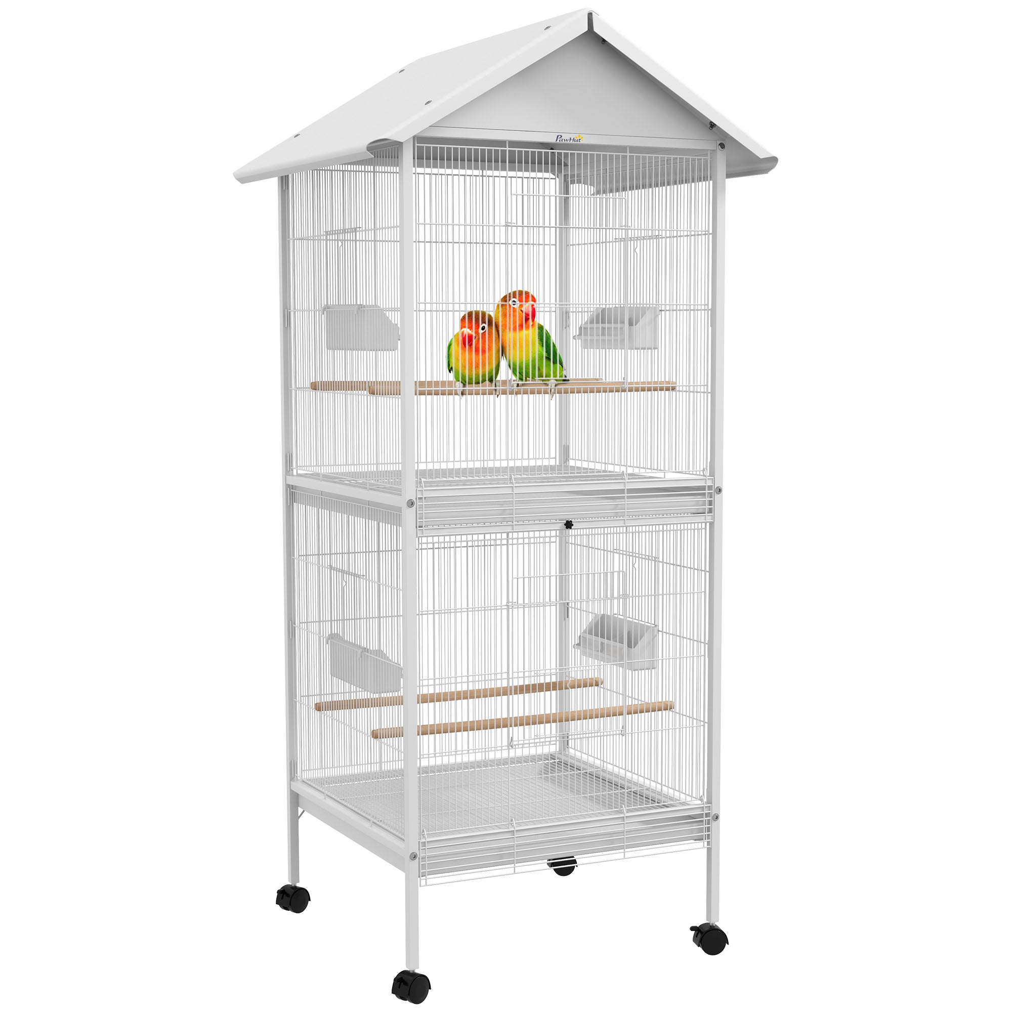 Volière intérieure cage à oiseaux sur roulettes design maison mangeoires perchoirs portes plateaux excréments amovibles