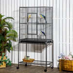Gabbia per uccelli portatile con 4 mangiatoie e 4 posatoi, pratica, 81 x 48 x 162,5 cm, nero e grigio