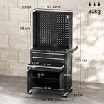 Servante d'atelier en acier à 3 tiroirs, chariot à outils sur roulettes, étagère réglable, panneau perforé, noir