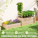 Jardinière avec treillis à 2 bacs avec fond ouvert, pour balcon terrasse patio, 222 x 63 x 132 cm, effet bois naturel