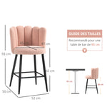 Lot de 2 tabourets de bar, chaises de bar avec dossier et repose-pieds, pieds en acier, 52 x 53 x 93 cm, rose