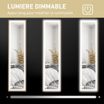 Grand miroir pleine longueur, miroir mural ou sur pied rectangulaire, 40 x 160 cm avec éclairage LED 3 couleurs, chêne