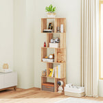 Bibliothèque à 5 niveaux, meuble de rangement en forme de S avec étagères, 60 x 24 x 184,5 cm, effet bois naturel