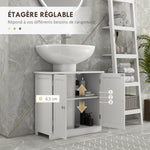 Meuble sous lavabo, meuble de salle de bain placard à 2 portes, étagère réglable, anti-humidité, 60 x 30 x 60 cm, blanc