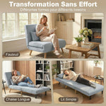 3-in-1 slaapfauteuil, eenpersoons slaapstoel, verstelbare rugleuning in 5 posities, stof, met kussen, grijs