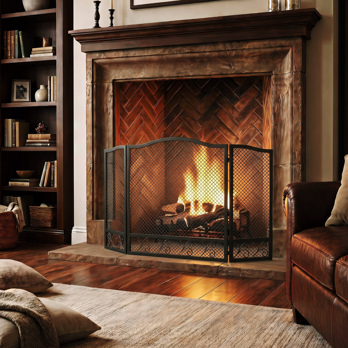 Pare Feu Cheminée Pliable 3 Panneaux, Pare-Étincelles Cheminée, Motif Floral, Métal, 107 x 60 cm, Noir-8