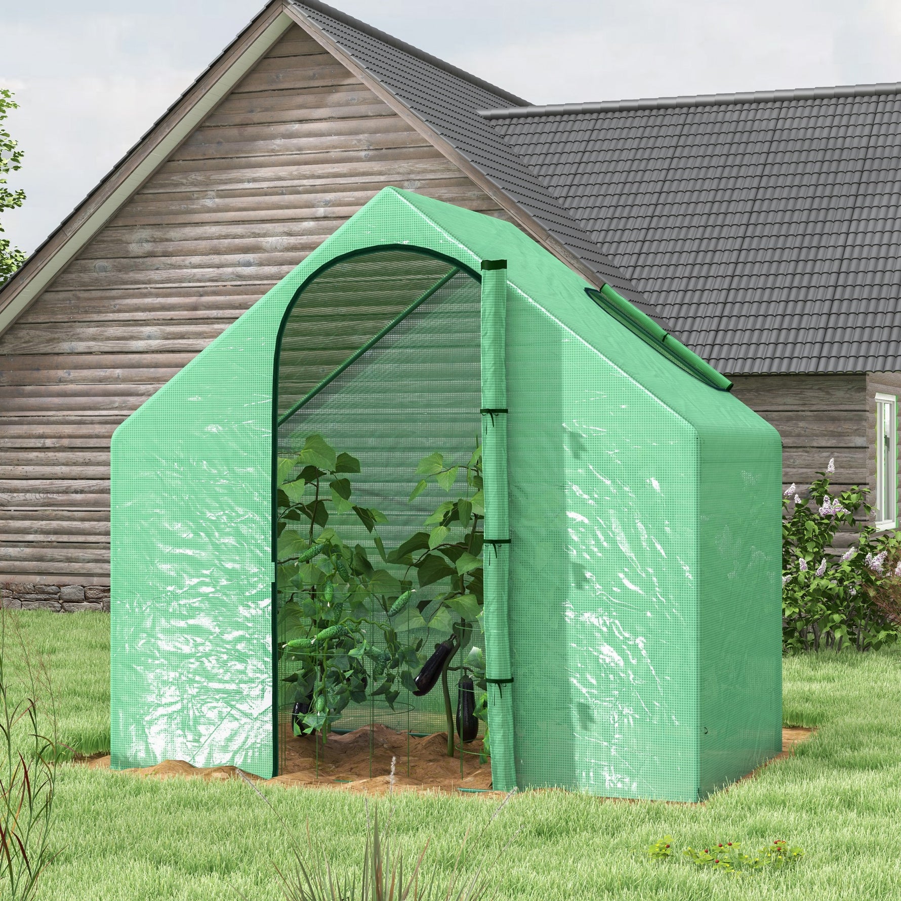 Serre de jardin PE, serre de balcon, bâche renforcée, châssis en acier, porte zippée enroulable, pour légumes plantes, intérieur et extérieur, 180 x 100 x 168 cm, vert
