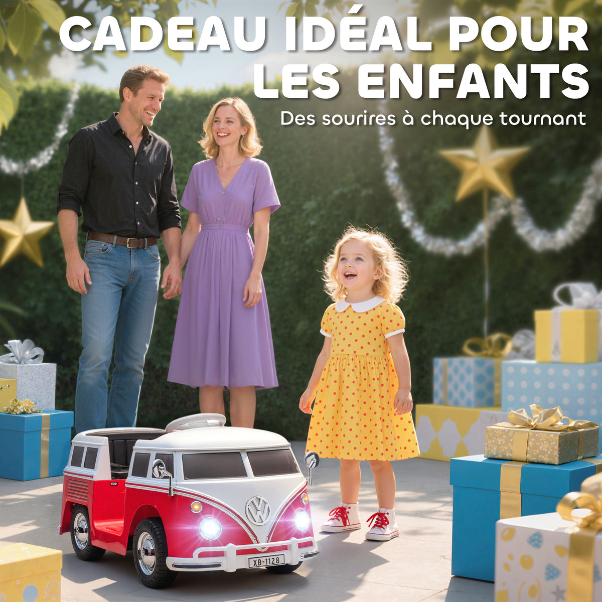 Voiture électrique enfant Volkswagen T1 sous licence officielle 12 V avec 2 moteurs démarrage doux 89x49x41,5cm rouge
