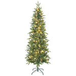 Sapin de Noël artificiel 180 cm, arbre de Noël slim avec 200 lumières 8 modes d'éclairage 605 branches articulées, vert