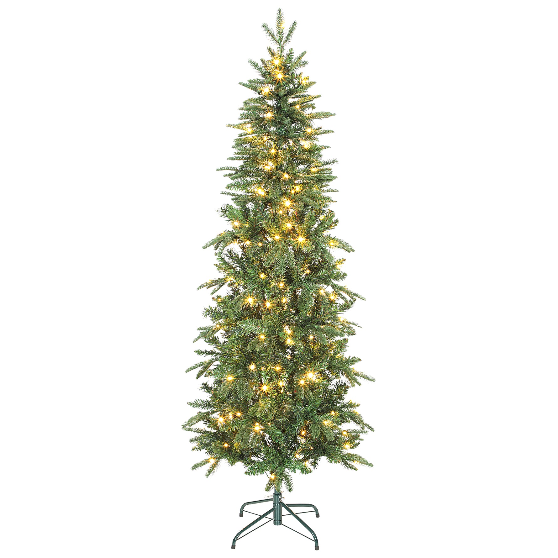 Sapin de Noël artificiel 180 cm, arbre de Noël slim avec 200 lumières 8 modes d'éclairage 605 branches articulées, vert