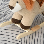 Cheval à Bascule modèle Lion Fonction Musicale Selle Grand Confort Peluche Courte Douce Pour Enfants 18-36 Mois Bois peuplier Marron dim. 68L x 35l x 50H cm
