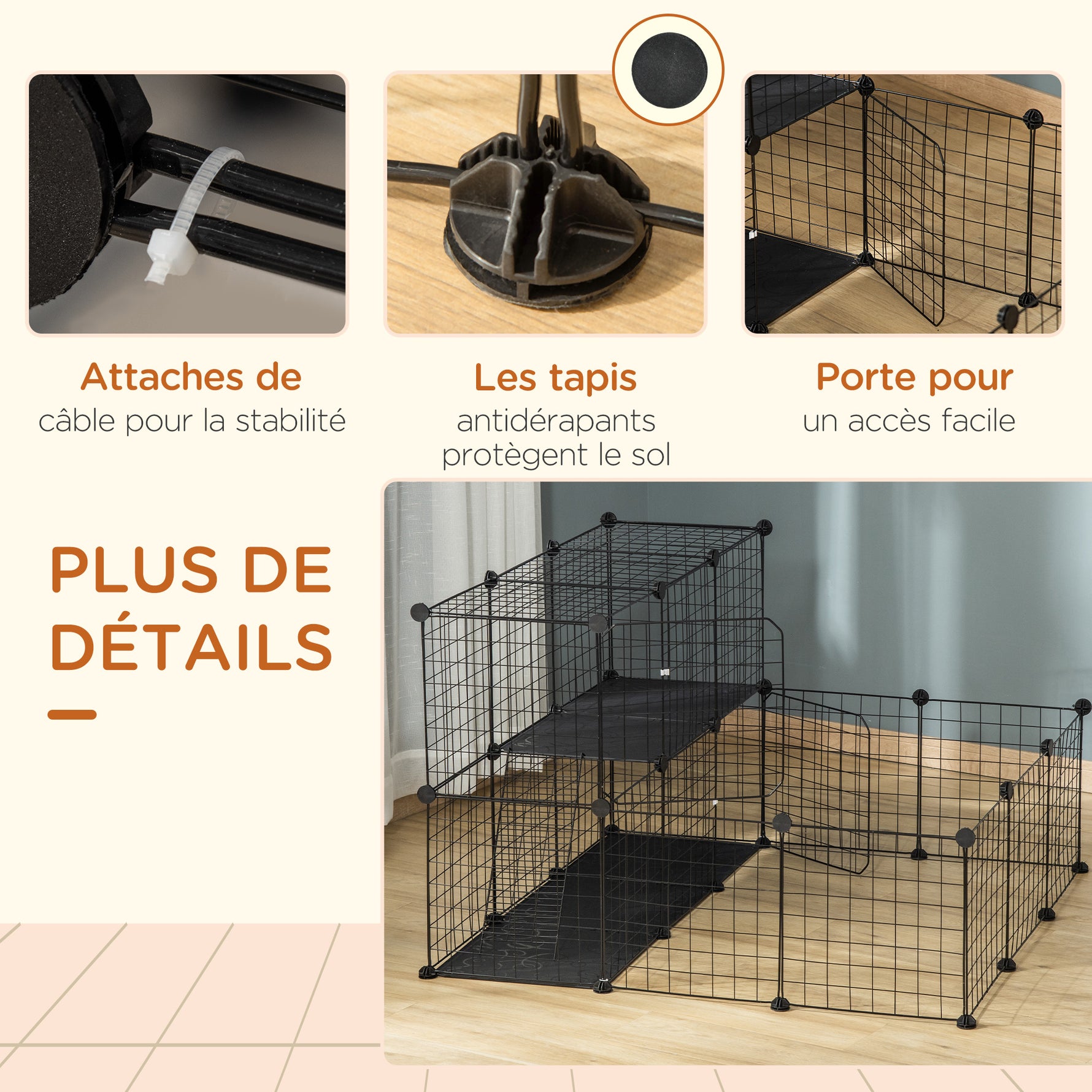 Enclos pour petits animaux parc pour chiot clôture pour animaux domestiques modulable DIY105 x 105 x 70 cm noir