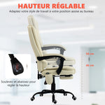 Fauteuil de bureau massant, chaise de bureau avec hauteur réglable, dossier inclinable et télécommande filaire, beige