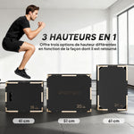 Boîte pliométrique 3 en 1 en bois pour entraînement au saut antidérapant et sans coins noir