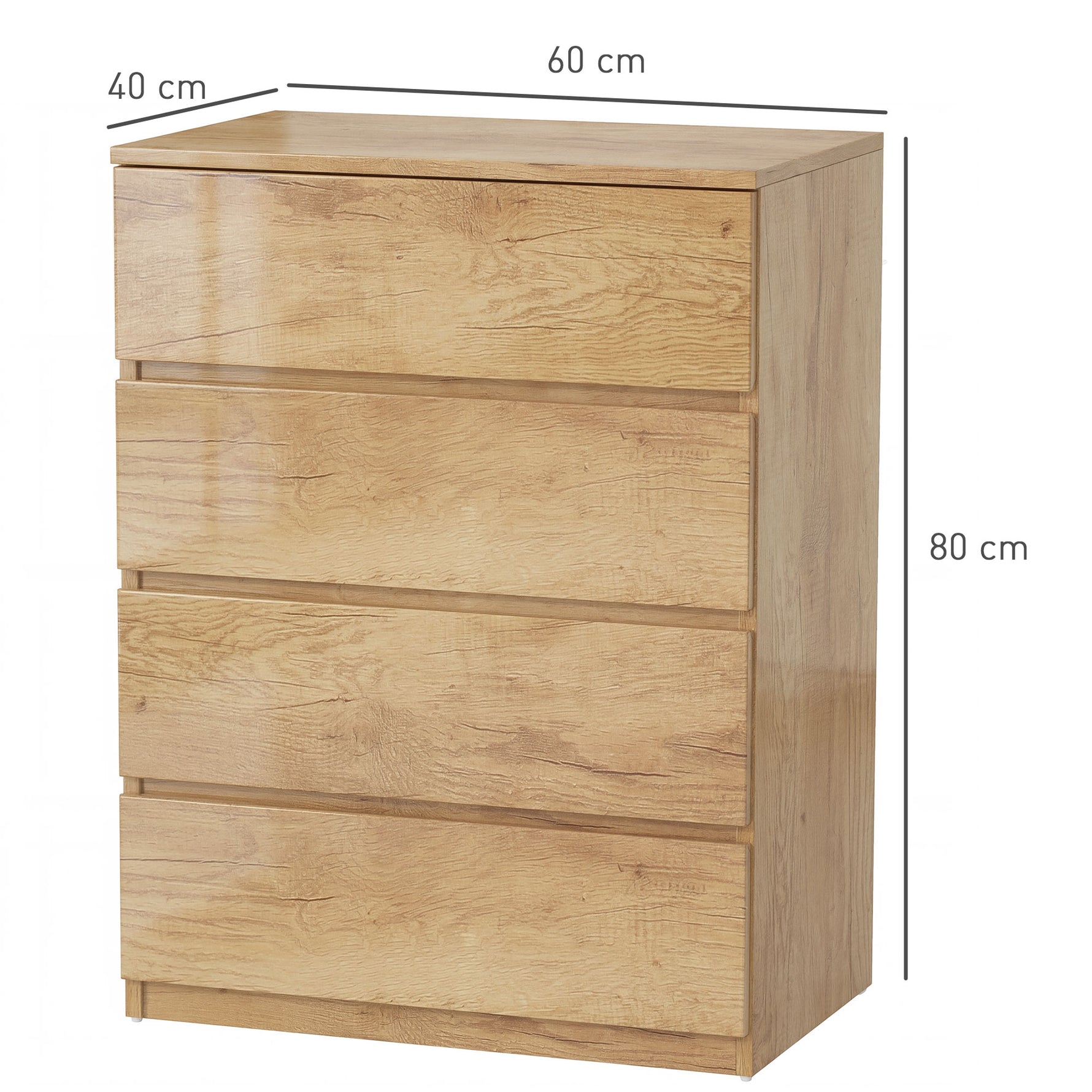 Commode 4 tiroirs meuble de rangement sans poignées design minimaliste 60 x 40 x 80 cm naturel