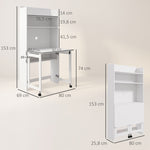 Bureau informatique avec étagères de rangement plateau rabattable 2 roulettes pour chambre salon 80 x 69 x 155 cm blanc