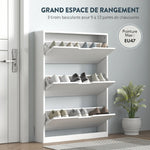 Meuble à chaussures 12 paires, armoire à chaussures, 3 tiroirs rabattables, pour couloir, entrée, 80x17x108cm, blanc