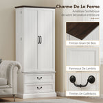 Buffet haut cuisine, armoire de cuisine, LED à capteur, 2 portes, tiroirs et étagères réglables, 76x39,5x183cm, blanc