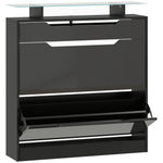 Schoenenkast, 2 kantelbare lades, 1 schuiflade, 1 werkblad, 89x23x96cm, Zwart