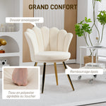 Fauteuil coquillage chaise coiffeuse fauteuil en velours fauteuil de salon avec pieds en métal doré beige
