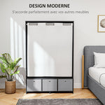 Armoire penderie armoire de rangement avec tringle rideaux 3 niches et 3 tiroirs en tissu amovibles 105 x 48 x 160 cm