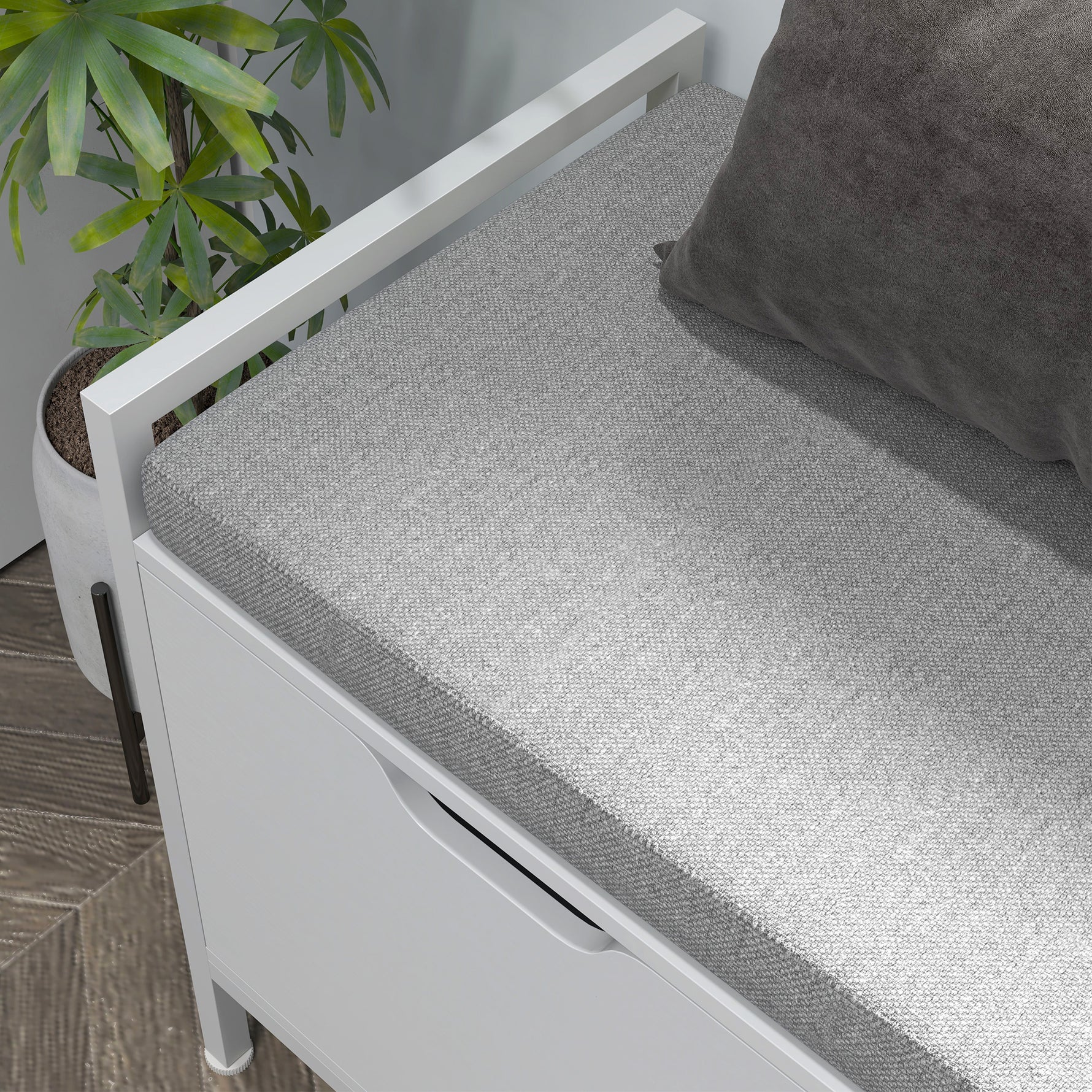 Banc meuble à chaussures, 2 placards, meuble d'entrée avec coussin rembourrée, 84l x 35P x 50H cm, blanc