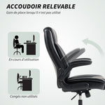 Fauteuil de bureau avec accoudoirs relevables, chaise de bureau ergonomique, hauteur réglable, fonction de bascule, noir