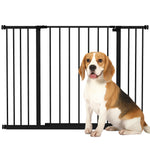 Barrière de Sécurité Chien Réglable 76-107 cm, avec 2 Rallonges (10/15 cm), Ouverture d'une Main, sans Perçage, Noir