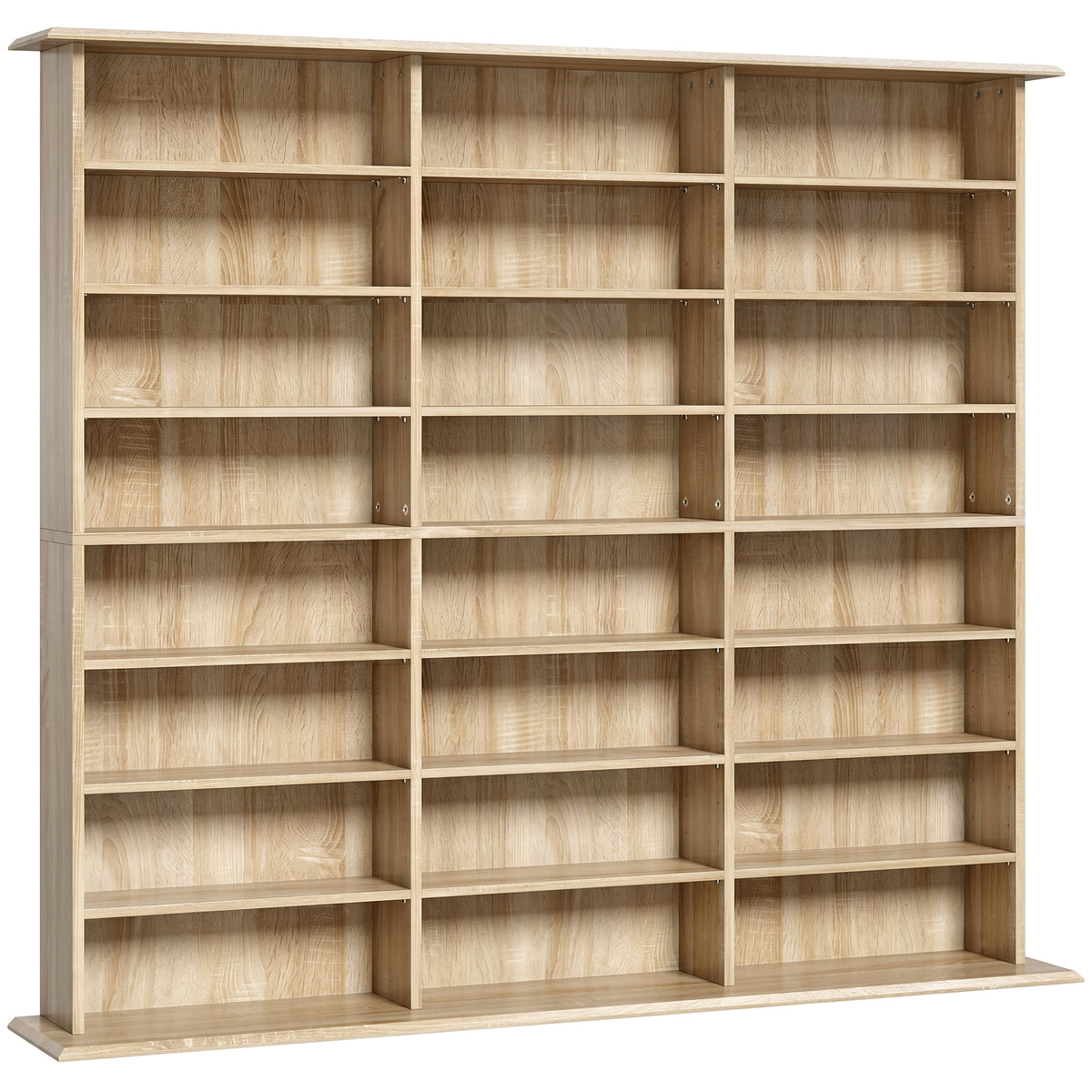 Meuble de rangement 1032 CDs / 594 DVDs, étagère multimédia, 24 compartiments et 18 étagères ajustables, chêne